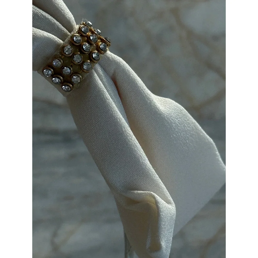 Cream Fabric Bow Headband with Rhinestone Center Classic Elegant Hair Accessory